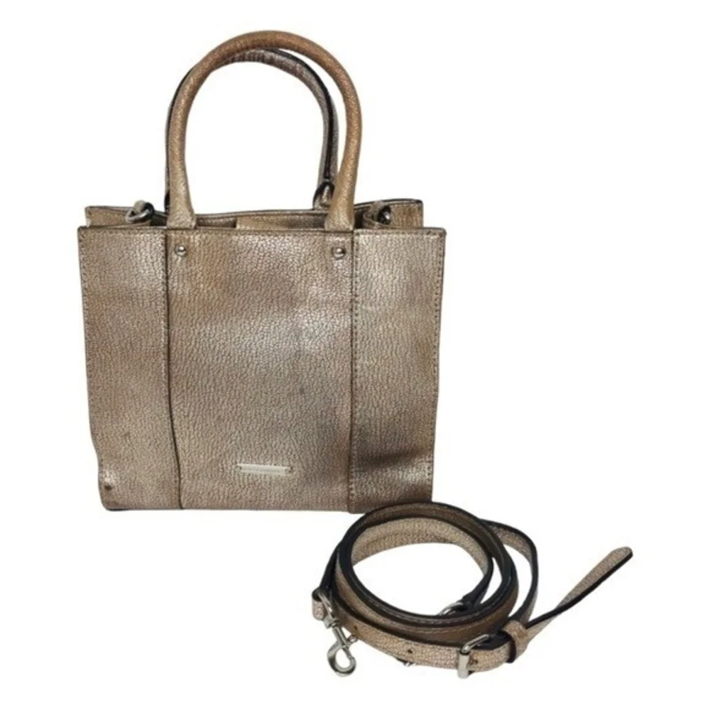 Rebecca Minkoff Metallic Gold Leather Crossbody Bag Small Shoulder Tote Bag Good